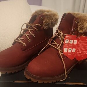 New Timberland Burgundy Ankle Boots with Faux Fur